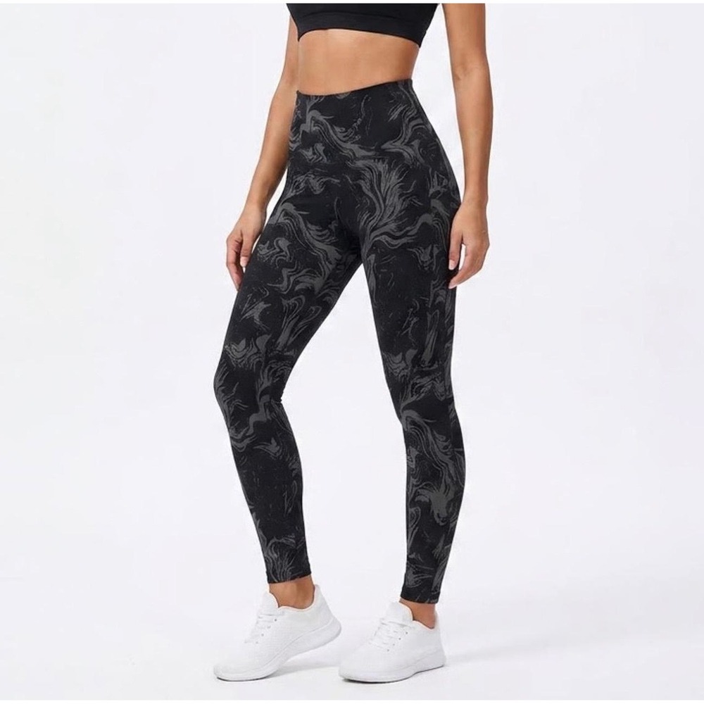 Gymshark Womens Leggings XXL Black Grey Marble High Rise Recycled Athleisure